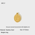 Detailed view of a gold-plated stainless steel oval pendant with Pray for Us engraving - Double-Sided Oval Pray For Us (DFN17)