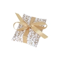 Elegante witte kussenvormige geschenkdoos met gouden patronen en een zijden strik - Lint Stijl / Gouden Patroon + Gouden Lint