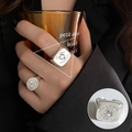 Silver adjustable ring with square face and heart zirconia in a vintage style - Heart Zircon Engraved/Square Round