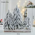 Trio di mini alberi di Natale innevati su base in legno, decoro da tavolo 33cm - Triplo Albero Innevato