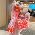 Pink popsicle acrylic keychain with liquid glitter beads and silicone wrist strap - Lanyard Style / Red