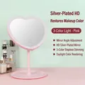 Pink heart-shaped LED makeup mirror with three color modes and adjustable stand - Heart Shaped / Pink