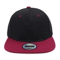Detail of black and burgundy snapback hat with flat brim and silver laser sticker - Wine Red Brim Black Hat