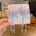 Purple girls' butterfly hair clip with lily of the valley tassels and faux pearls - 43# Purple Ribbon Pearl Pair Clips
