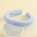 Cute light blue faux rabbit fur headband with a soft plush texture for women - Light Blue