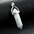 Grey and white natural stone hexagonal pendant necklace with silver metal clasp detail - White Labradorite