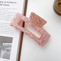 Pink marble pattern large acetate hair claw clip with a minimalist square design - Floral Pink 10.5cm
