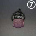 Purple frosted crystal Buddha head pendant with black rhinestones and dark metal clasp - Matte Purple Buddha Head Black Rhinestones