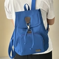 Vintage canvas rugzak in koningsblauw met lederen bandjes en ritsvak vooraan - Oxford stof / Blauw