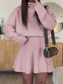 Pink knit sweater and pleated A-line skirt set for casual autumn vacation style - Pink