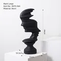 Modern abstract gezicht sculptuur van zwart hars, groot artistiek decoratie-item - Groot / Mat zwart