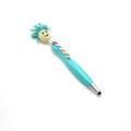 Blue cartoon doll pen with plush hair and multicolor striped clip for touch screens - Light Blue
