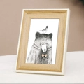 Modern two-tone wood picture frame with cute black bear and bird art illustration - 5 inch (9*13cm) Tabletop / Walnut Color