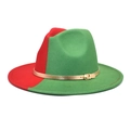 Cappello fedora bicolore rosso e verde con fibbia dorata e stile a tesa larga - Rosso & Verde Erba