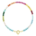 Bohemian colorful natural stone beaded necklace with a golden spring clasp for women - Style 10 / 6mm