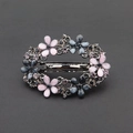 Vintage garland hair clip with pink and blue flowers on silver alloy base - Blue Pink