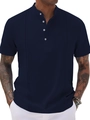 T-shirt Henley blu navy da uomo a maniche corte con strisce e bottoni frontali - S / Blu navy