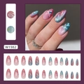Blaue und rosa Farbverlauf Cat-Eye-Nägel zum Aufdrücken mit 3D-Wellenstruktur 24er Set - Blaues Meer Fließendes Licht [Klebertyp] (W1982) / 24 Stück/Set
