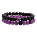 Braccialetti di perle di pietra nera opaca e ametista viola su sfondo bianco - Set Ametista Opaca (Confezione da 2)
