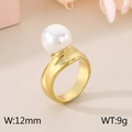 Anillo minimalista de titanio chapado en oro 18K con perla blanca grande, 12mm, 9g - US 6 / Dorado (KR111276-GC)