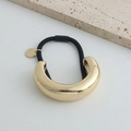 Minimalist gold C-shape metal hair ring with black elastic cord for women styling - Narrow Semi-Circle Gold Rope
