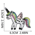Detailed embroidery size chart showing a 5.5cm by 6.3cm colorful unicorn patch - Style 5 (Pink Blue Unicorn)