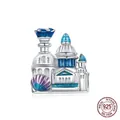S925 sterling silver ocean castle charm with blue enamel and purple shell detail - BSC432 / Dreamy Castle (Blue)