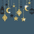 Golden and black glitter hanging moon and lantern decorations for Ramadan Eid festivals - Black Gold Style