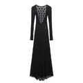 Elegant black long sleeve floral lace maxi dress with sexy backless design for women - XS / Black