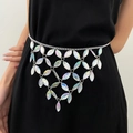Bohemian silver waist chain featuring iridescent gemstones in a mesh fringe design - Marquise Gem Mesh Style (DZ-687) / Sequin White K (DZ-687)