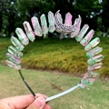 Pink and green aura crystal quartz crown with moon pendant on silver wire headband - Pink Green Aura White + White K Moon