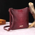 Retro deep red crocodile pattern leather shoulder bag with gold hardware and top handle - Grape Red