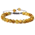 Adjustable woven bracelet with 6mm yellow tiger eye beads and natural stone texture - Gold Tiger Eye
