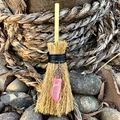 Detail of wicca mini broom car charm with pink crystal and celtic knot pendant - Celtic Knot with Pink Crystal