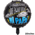 18-inch black round foil balloon with Spanish Father's Day Mi Papá crown design - 18 inch Spanish Father's Day Round Balloon F3304