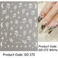 Weiße Retro-Nagelaufkleber mit Blumen-, Mond- und Sterndesign, Modell SO-172 für DIY-Nägel - SO-172 Retro Blume / Weiß