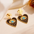 Asymmetric 18k gold plated heart evil eye earrings with cross and fleur-de-lis studs - Gold Evil Eye