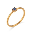 Minimalist 18K gold plated stainless steel ring with a round blue birthstone inlay - Sapphire Blue
