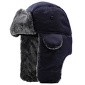 Colbacco invernale blu navy impermeabile con calda fodera in ecopelliccia grigia antivento - L(58-60cm) / Blu navy