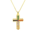 Elegant gold cross necklace with colorful zircon stones on a white background - Multicolor (DN240556-C)