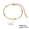Double-layered gold stainless steel bead bracelet with rectangular bar tag and 17+5cm chain - Letter-I / Gold