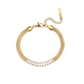 18K vergulde kettingarmband met rechthoekige zirkonia en hol hartontwerp voor vrouwen - Dubbele Cubaanse Ketting Zirkonia Armband - Wit