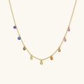 Luxurious 18K gold plated rainbow chain necklace with colorful round gemstone pendants - Rainbow Necklace