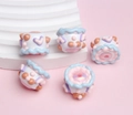 DIY jewelry making beads with colorful cartoon heart and wave patterns for accessories - Pink Bead Blue Edge - Brown Bow