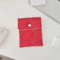 Red quilted cotton pouch with white rabbit pattern and snap button closure for storage - Rabbit Red