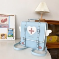 Zaino JK azzurro con toppa a cuore, ali bianche e design Sweet Girl - Azzurro