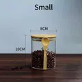 Small glass storage jar with bamboo lid and spoon containing coffee beans 8x10cm - 85*100 (With Wood Lid + Wood Spoon)