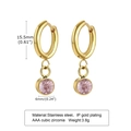 Pendientes de aro de acero dorado con pequeños colgantes de circonita rosa redonda - Circonita Rosa