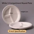 Biodegradable 9 inch white 3-compartment sugarcane pulp plate for BBQ or catering - 9 Inch 3-Compartment Plate Thickened / White
