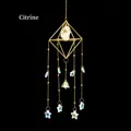 Golden diamond-shaped suncatcher with raw citrine crystal and iridescent stars - 3cm Citrine Raw Stone Wind Chime Pendant